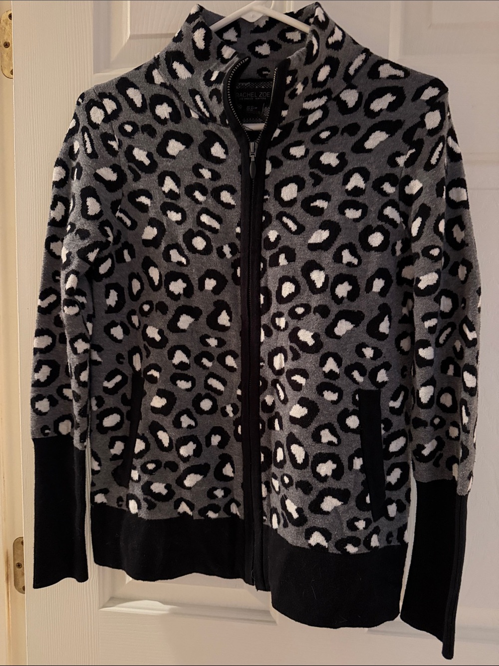 Gray Leopard Print Zip-Up sweater